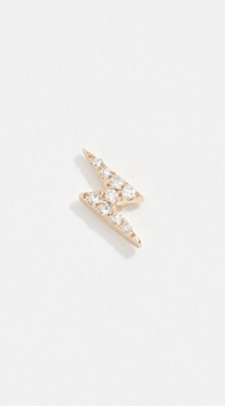EF Collection Diamond Lightening Bolt Single Gold Stud Earring